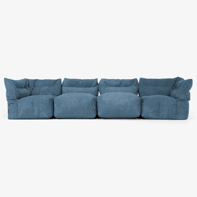 Canapé Modulable 4 Places - Côtelé Bleu Marine 01