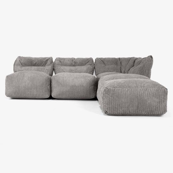 Canapé Modulable 3 Places avec Méridienne, sans Accoudoirs - Côtelé Anthracite 01