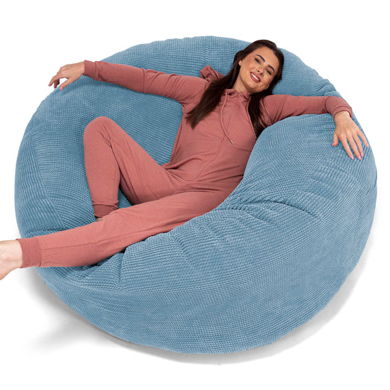 Canapé Pouf Géant Grande Mammouth - Velours Côtelé Gaufré Bleu Ciel 01