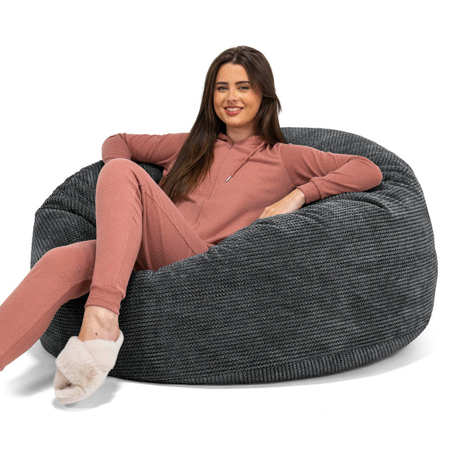 Canapé Pouf Géant Mammouth - Velours Côtelé Gaufré Noir 01