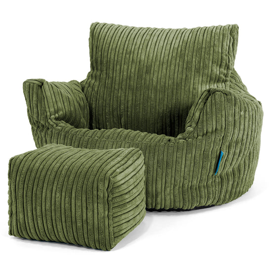 Fauteuil Pouf Bambin 1-3 ans - Côtelé Vert Forêt 02
