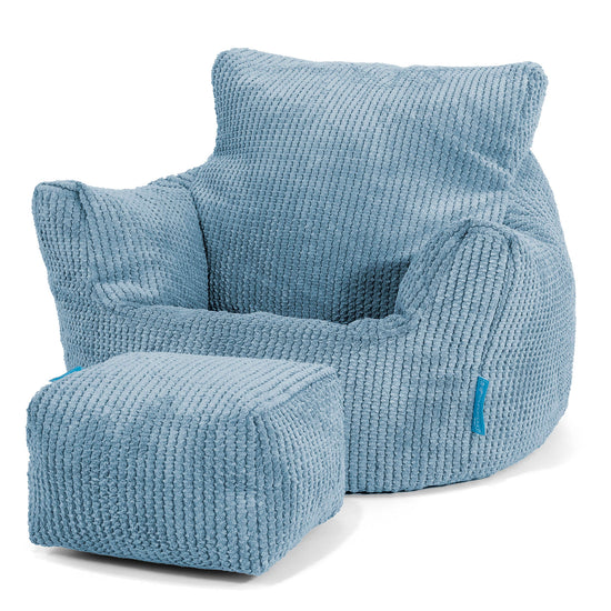 Fauteuil Pouf Bambin 1-3 ans - Velours Côtelé Gaufré Bleu Ciel 02