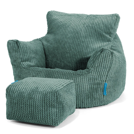 Fauteuil Pouf Bambin 1-3 ans - Velours Côtelé Gaufré Vert Mousse 02
