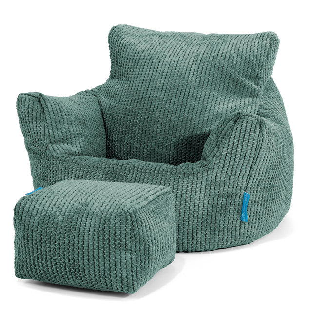 Fauteuil Pouf Bambin 1-3 ans - Velours Côtelé Gaufré Vert Mousse 02
