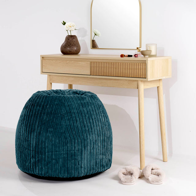 Tabouret Pouf de Coiffeuse - Côtelé Bleu Canard 02