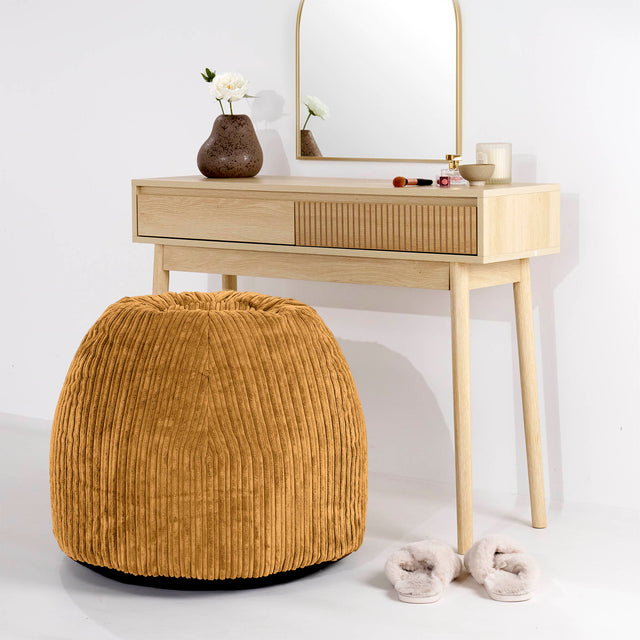 Tabouret Pouf de Coiffeuse - Côtelé Miel doré 02