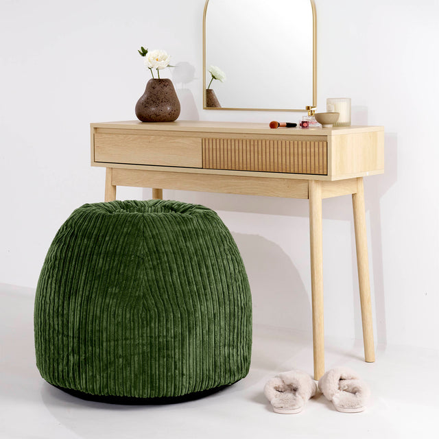 Tabouret Pouf de Coiffeuse - Côtelé Vert Forêt 02
