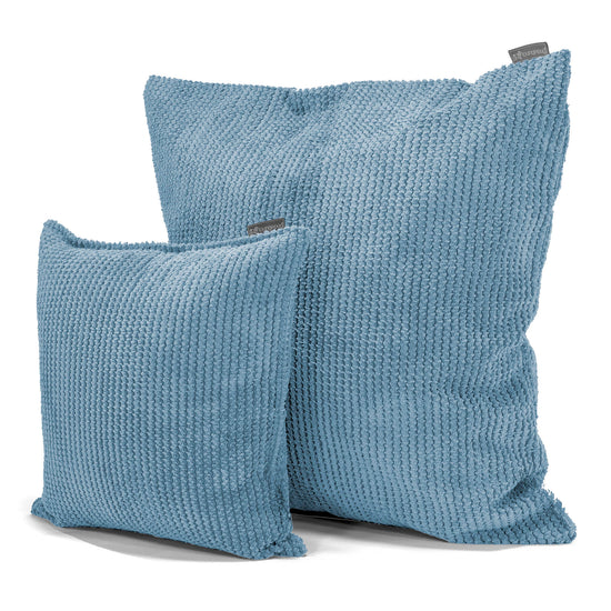Grand Housse de Coussin 70 x 70cm - Velours Côtelé Gaufré Bleu Ciel 02