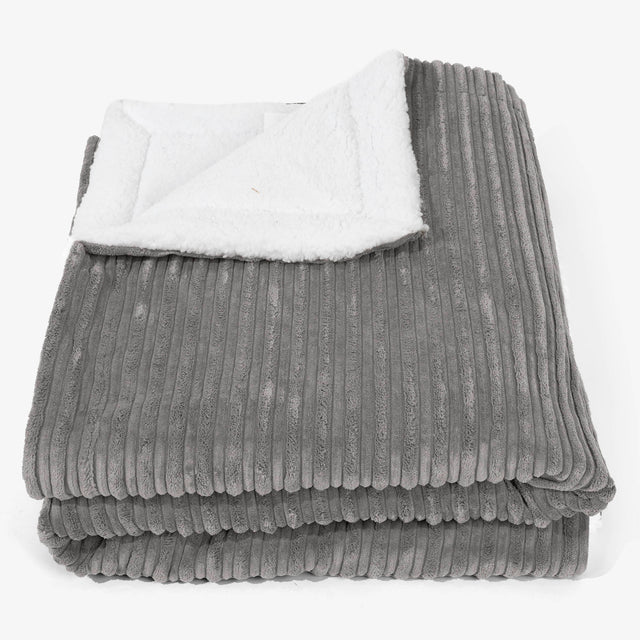 Grand Plaid / Couverture Sherpa 140 x 200cm - Côtelé Anthracite 01