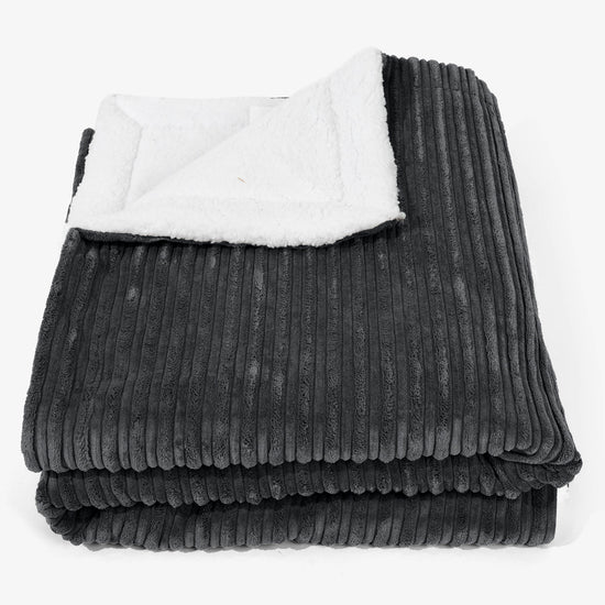 Grand Plaid / Couverture Sherpa 140 x 200cm - Côtelé Noir 01