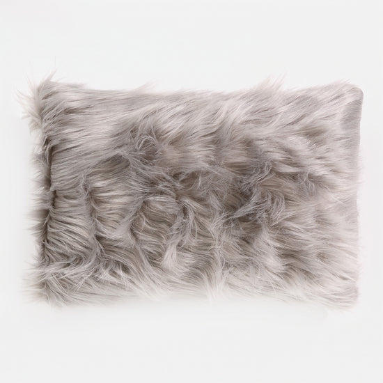Housse de Coussin Rectangulaire 35 x 50cm - Imitation fourrure à poils longs Gris 01