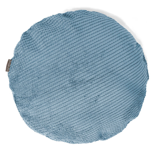 Housse de Coussin Rond 50cm - Velours Côtelé Gaufré Bleu Ciel 01