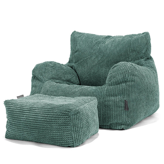 Joséphine Pouf Fauteuil Design - Velours Côtelé Gaufré Vert Mousse 02