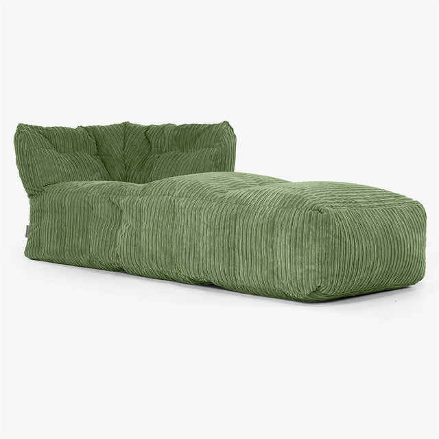 Modulaire Canapé Pouf, Élément Méridienne Droite - Côtelé Vert Forêt 01