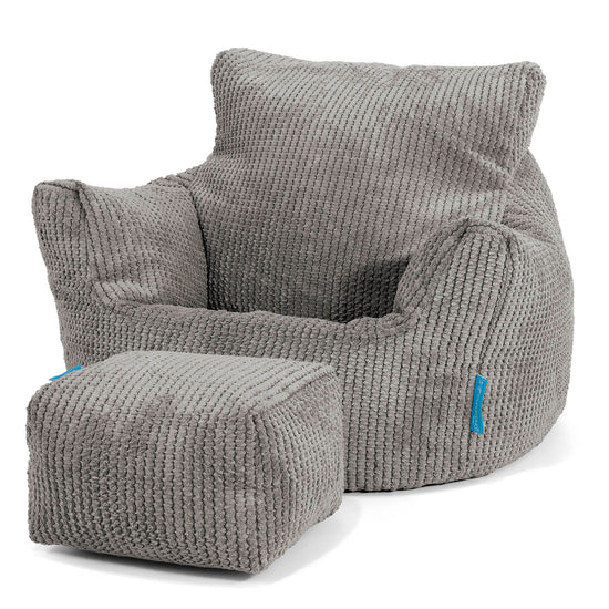 Fauteuil Pouf Bambin 1-3 ans - Velours Côtelé Gaufré Anthracite 02