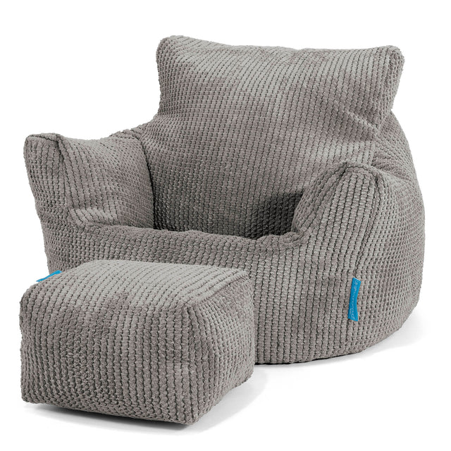 Fauteuil Pouf Bambin 1-3 ans - Velours Côtelé Gaufré Anthracite 02