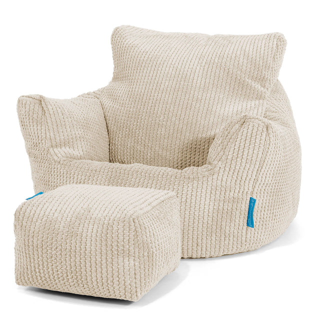 Fauteuil Pouf Bambin 1-3 ans - Velours Côtelé Gaufré Crème 02
