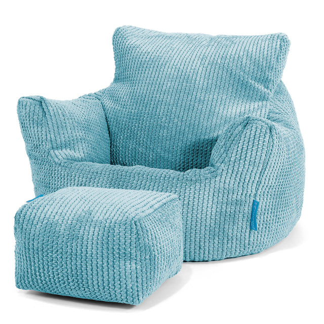 Fauteuil Pouf Bambin 1-3 ans - Velours Côtelé Gaufré Mer Égée 02