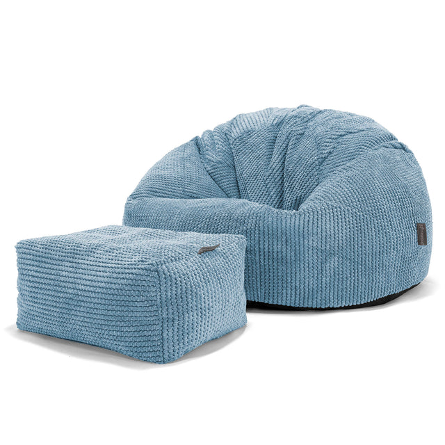 Pouf Poire Classique - Velours Côtelé Gaufré Bleu Ciel 02