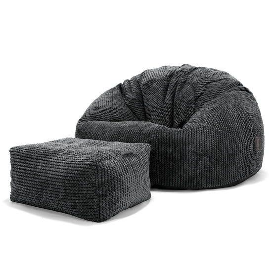 Pouf Poire Classique - Velours Côtelé Gaufré Noir 02