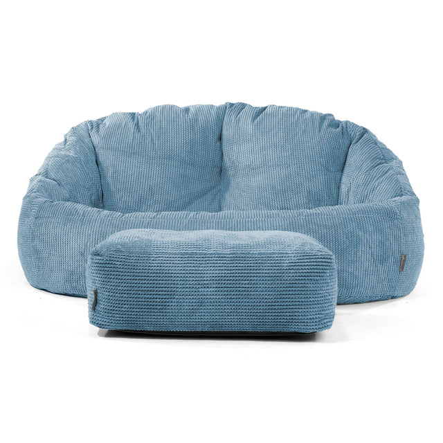 Pouf Canapé Bubble - Velours Côtelé Gaufré Bleu Ciel 02