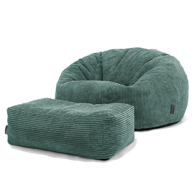 Pouf Canapé Classique - Velours Côtelé Gaufré Vert Mousse 02