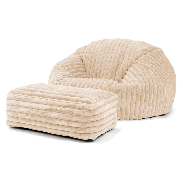 Pouf Canapé Classique - Velours Côtelé Ultra Pelucheux Crème 02