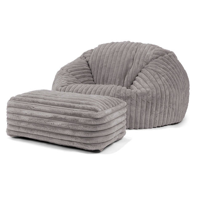 Pouf Canapé Classique - Velours Côtelé Ultra Pelucheux Gris 02