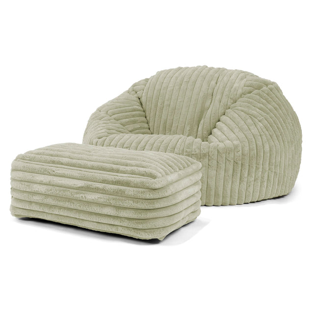 Pouf Canapé Classique - Velours Côtelé Ultra Pelucheux Vert Sauge 02