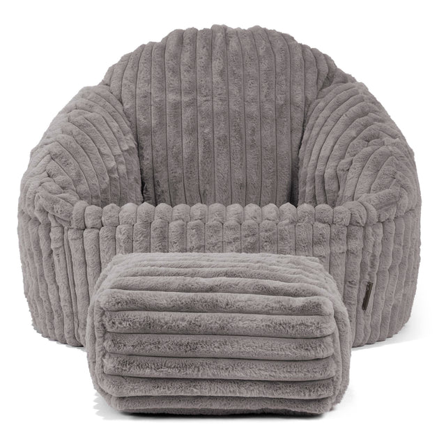 Pouf Chaise Bubble - Velours Côtelé Ultra Pelucheux Gris 02