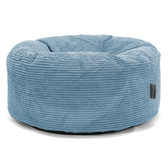 Pouf Design Rond - Velours Côtelé Gaufré Bleu Ciel 01