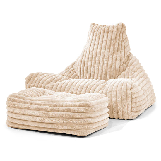 Pouf Fauteuil Relax - Velours Côtelé Ultra Pelucheux Crème 01