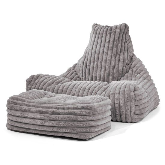Pouf Fauteuil Relax - Velours Côtelé Ultra Pelucheux Gris 01