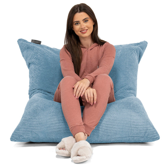 Pouf Géant XXL - Velours Côtelé Gaufré Bleu Ciel 01
