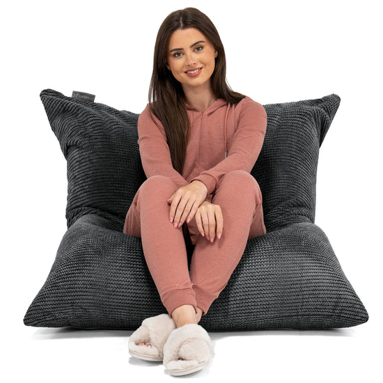 Pouf Géant XXL - Velours Côtelé Gaufré Noir 02