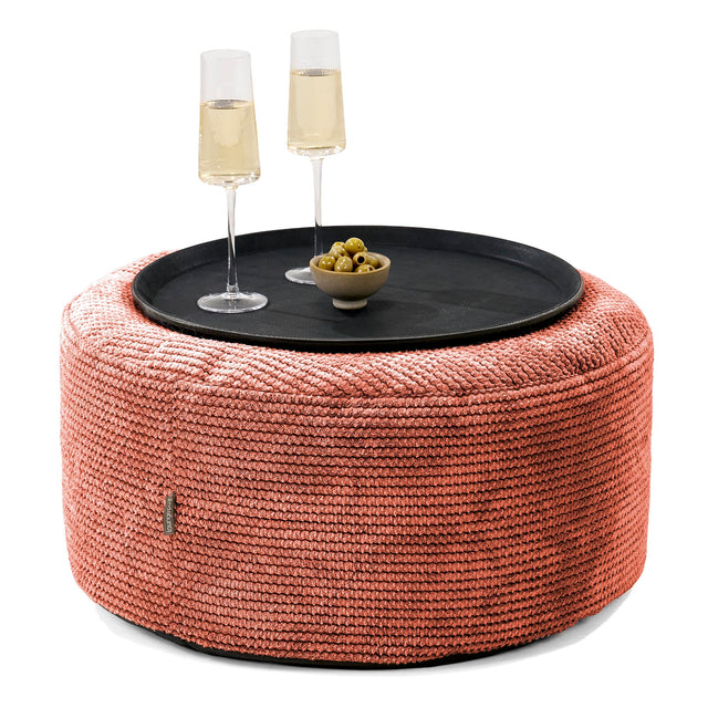 Pouf Ottoman avec Plateau - Velours Côtelé Gaufré Citrouille 01