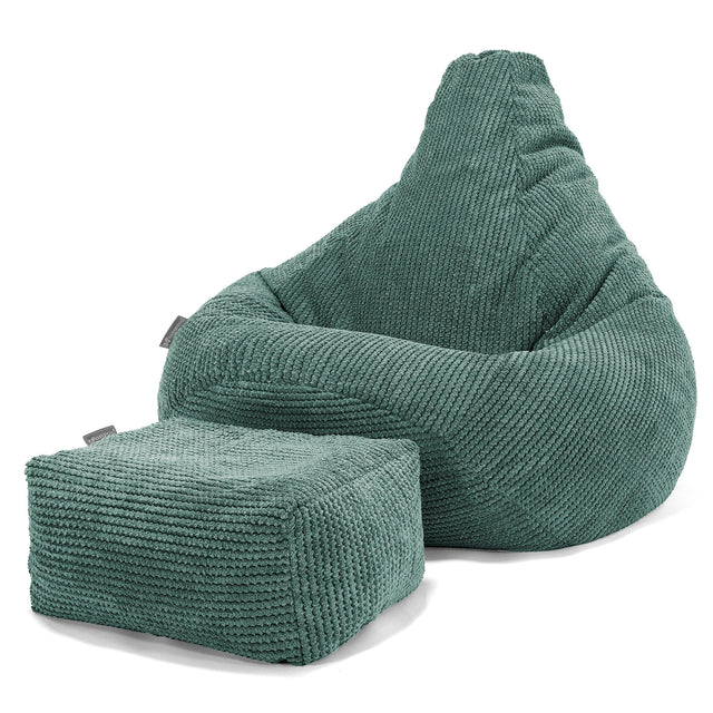Pouf Poire Gamer - Velours Côtelé Gaufré Vert Mousse 01