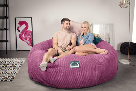 Lounge Pug, CloudSac 3000 XXL, Grand Canapé Pouf à Mémoire de Forme, Gros Pouf Sofa, Velours Côtelé Gaufré Rose