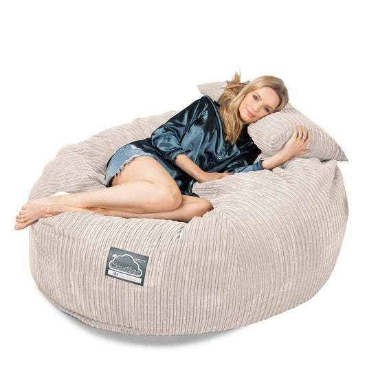 Lounge Pug, CloudSac 1010 XXL, Canapé Pouf Géant XXL à Mémoire de Forme, Gros Pouf Sofa, Côtelé Ivoire