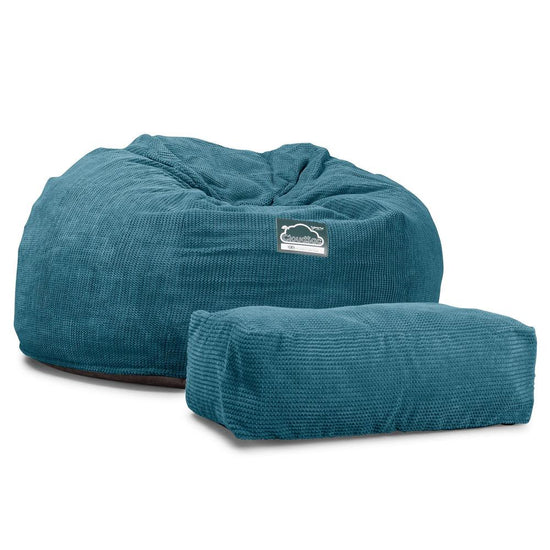 Lounge Pug, CloudSac 1010 XXL, Canapé Pouf Géant XXL à Mémoire de Forme, Gros Pouf Sofa, Velours Côtelé Gaufré Mer Égéé