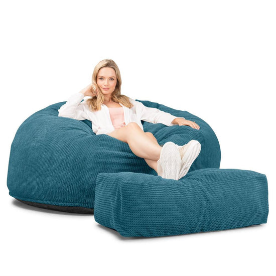 Lounge Pug, CloudSac 1010 XXL, Canapé Pouf Géant XXL à Mémoire de Forme, Gros Pouf Sofa, Velours Côtelé Gaufré Mer Égéé