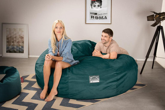 Lounge Pug, CloudSac 3000 XXL, Grand Canapé Pouf à Mémoire de Forme, Gros Pouf Sofa, Velours Mer Égéé