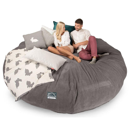 Lounge Pug, CloudSac 5000 XXXXXL, Canapé Pouf Titanesque à Mémoire de Forme, Gros Pouf Sofa, Velours Côtelé Gaufré Anthracite
