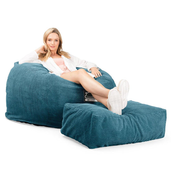 Lounge Pug, CloudSac 510 XL, Grand Pouf à Mémoire de Forme, Canapé, Velours Côtelé Gaufré Mer Égéé