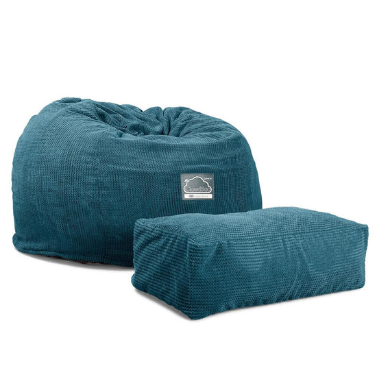 Lounge Pug, CloudSac 510 XL, Grand Pouf à Mémoire de Forme, Canapé, Velours Côtelé Gaufré Mer Égéé