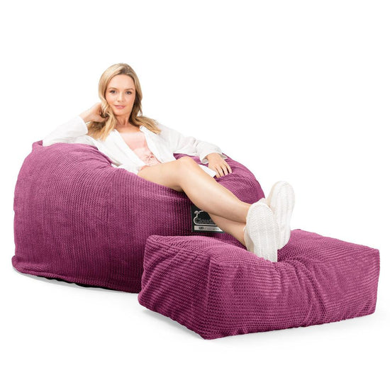Lounge Pug, CloudSac 510 XL, Grand Pouf à Mémoire de Forme, Canapé, Velours Côtelé Gaufré Rose