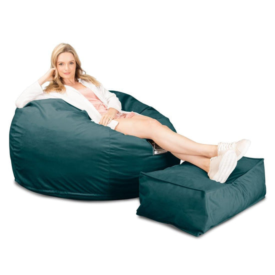 Lounge Pug, CloudSac 510 XL, Grand Pouf à Mémoire de Forme, Canapé, Velours Mer Égéé