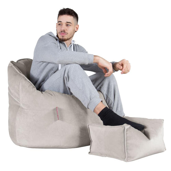 LOUNGE PUG, Pouf Chaise Design, Pouf Poire Super, Velours Argent