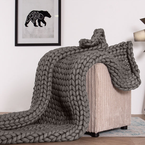 Lounge Pug - Couverture lestée pour Adulte - lourde - apaisante contre l'anxiété - Tricot épais Gris - 5 KG 135 x 150 cm
