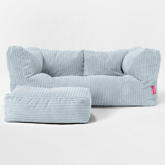 Canapé Pouf Géant Albert pour Enfants 2 places 2-14 ans - Côtelé Bébé Bleu 02